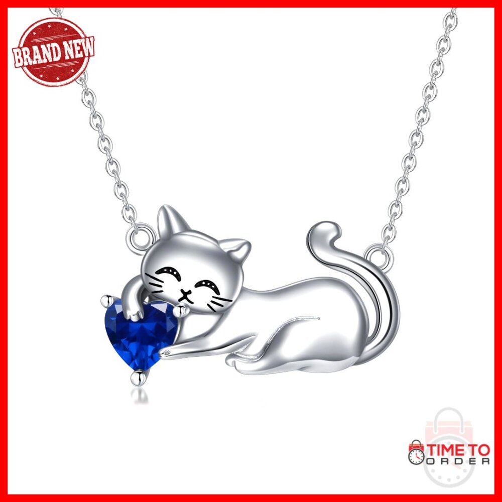 Sterling Silver Cat Pendant Necklace With Birthstone Elegant Minimal Jewelry